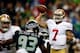 SEATTLE, WA - SEPTEMBER 15: Colin Kaepernick #7 of the San Francisco 49ers throws a pass against the Seattle Seahawks during their game at Qwest Field on September 15, 2013 in Seattle, Washington. (Photo by Otto Greule Jr/Getty Images)