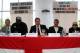LONDON, ENGLAND - MAY 31: A general view as Promoters Frank Warren, Mick Hennessy and fighters Tyson Fury and Dereck Chisora speak during the Tyson Fury and Dereck Chisora British & Commonwealth Heavyweight title clash Press Conference at Wembley Arena o