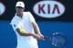 MELBOURNE, AUSTRALIA - JANUARY 17: Jerzy Janowicz of Poland plays a backhand in his third round match against Florian Mayer of Germany during day five of the 2014 Australian Open at Melbourne Park on January 17, 2014 in Melbourne, Australia. (Photo by R