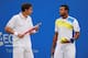 LONDON, ENGLAND - JUNE 10: Nicholas Mahut of France and Jo Wilfried Tsonga of France speak during the Men's Doubles first round match against Jarkko Nieminen of Finland and Gilles Simon of France on day one of the AEGON Championships at Queens Club on Ju