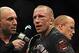 Nov 16, 2013; Las Vegas, NV, USA; Georges St-Pierre is interviewed by Joe Rogan after his welterweight championship bout against Johny Hendricks during UFC 167 at MGM Grand Garden Arena. Mandatory Credit: Stephen R. Sylvanie-USA TODAY Sports