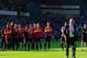 WEST BROMWICH, ENGLAND - MAY 19: Manchester United manager Sir Alex Ferguson is applauded by players after his 1,500th and final match in charge of the club following the Barclays Premier League match between West Bromwich Albion and Manchester United at