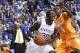 Jan 18, 2014; Lexington, KY, USA; Kentucky Wildcats forward Julius Randle (30) dribbles the ball against Tennessee Volunteers guard Armani Moore (4) in the first half at Rupp Arena. Mandatory Credit: Mark Zerof-USA TODAY Sports