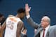 SYRACUSE, NY - JANUARY 18: head coach Jim Boeheim of the Syracuse Orange talks to Rakeem Christmas #25 of the Syracuse Orange on the first time out of the game in the first half against the Pittsburgh Panthers on January 18, 2014 at The Carrier Dome in S