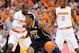 Jan 18, 2014; Syracuse, NY, USA; Pittsburgh Panthers forward Lamar Patterson (21) drives to the basket around Syracuse Orange center Baye Moussa Keita (12) and forward Jerami Grant (3) during the first half at the Carrier Dome. Syracuse defeated Pittsbur