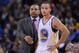 December 19, 2013; Oakland, CA, USA; Golden State Warriors head coach Mark Jackson (left) and point guard Stephen Curry (30) looks on against the San Antonio Spurs during the fourth quarter at Oracle Arena. The Spurs defeated the Warriors 104-102. Mandato