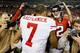 ATLANTA, GA - JANUARY 20: Matt Ryan (R) #2 of the Atlanta Falcons congratulates Colin Kaepernick #7 of the San Francisco 49ers after the 49ers won 28-24 in the NFC Championship game at the Georgia Dome on January 20, 2013 in Atlanta, Georgia. (Photo by