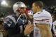 Dec 16, 2012; Foxboro, Massachusetts, USA; New England Patriots quarterback Tom Brady (12) meets San Francisco 49ers quarterback Colin Kaepernick (7) at midfield after the game at Gillette Stadium. The San Francisco 49ers won 41-34. Mandatory Credit: Gre