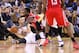 Dec 13, 2013; Oakland, CA, USA; Houston Rockets point guard Patrick Beverley (2) is called for a foul against Golden State Warriors point guard Stephen Curry (30) during the fourth quarter at Oracle Arena. The Houston Rockets defeated the Golden State War