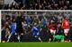 Eto'o slams home one of his three goals, as Chelsea beat reigning champions, Manchester United, 3-1.