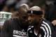 Dec 31, 2013; San Antonio, TX, USA; Brooklyn Nets forward Kevin Garnett (left) talks with guard Jason Terry (right) on the bench during the second half against the San Antonio Spurs at AT&T Center. The Spurs won 113-92. Mandatory Credit: Soobum Im-USA TOD