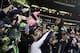 Jan 19, 2014; Seattle, WA, USA; Seattle Seahawks cornerback Richard Sherman (25) celebrates with fans in the stands after the 2013 NFC Championship football game against the San Francisco 49ers at CenturyLink Field. Mandatory Credit: Joe Nicholson-USA TOD