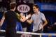 Jan 25, 2013; Melbourne, AUSTRALIA; Roger Federer (SUI), right, shakes hands with Andy Murray (GBR) after their match on day twelve of the 2013 Australian Open at Melbourne Park. Murray won 6-4, 6-7, 6-3, 6-7, 6-2. Mandatory Credit: Pierre Lahalle/Presse