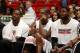 MIAMI, FL - OCTOBER 26: Dwyane Wade #3, Chris Bosh #1, LeBron James #6 of the Miami Heat on the bench during the game against the New Orleans Hornets on October 26, 2012 at American Airlines Arena in Miami, Florida. NOTE TO USER: User expressly acknowled