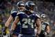 SEATTLE, WA - JANUARY 11: Running back Marshawn Lynch #24 of the Seattle Seahawks celebrates after he scores a 31-yard touchdown run against the New Orleans Saints in the fourth quarter during the NFC Divisional Playoff Game at CenturyLink Field on Janua