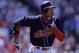 15 Apr 2000: David Justice #23 of the Cleveland Indians runs to a base during the game against the Texas Rangers at the Jacobs Field in Cleveland, Ohio. The Rangers defeated the Indians 6-4. Mandatory Credit: Harry How /Allsport