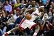Jan 21, 2014; Miami, FL, USA; Miami Heat small forward LeBron James (6) dribbles the ball around Boston Celtics small forward Jeff Green (8) in the first half at American Airlines Arena. Mandatory Credit: Robert Mayer-USA TODAY Sports