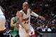 MIAMI, FL - JANUARY 21: Ray Allen #34 of the Miami Heat handling the ball during a game against the Boston Celtics at the American Airlines Arena in Miami, Florida on Jan. 21, 2014. NOTE TO USER: User expressly acknowledges and agrees that, by downloading