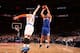 NEW YORK, NY - JANUARY 17: Hedo Turkoglu #8 of the Los Angeles Clippers shoots against Andrea Bargnani #77 of the New York Knicks during a game at Madison Square Garden in New York City on January 17, 2014. NOTE TO USER: User expressly acknowledges and a
