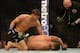 Apr 20, 2013; San Jose, CA, USA; Nate Diaz (bottom) fights Josh Thomson (top) during the lightweight bout of the UFC on Fuel TV at HP Pavilion. Mandatory Credit: Kyle Terada-USA TODAY Sports
