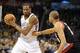 Jan 21, 2014; Oklahoma City, OK, USA; Oklahoma City Thunder small forward Kevin Durant (35) handles the ball against Portland Trail Blazers small forward Nicolas Batum (88) during the fourth quarter at Chesapeake Energy Arena. Mandatory Credit: Mark D. Sm