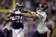 Dec 1, 2013; Minneapolis, MN, USA; Minnesota Vikings running back Adrian Peterson (28) rushes for 21 yards as Chicago Bears safety Chris Conte (47) tackles him in overtime at Mall of America Field at H.H.H. Metrodome. Vikings win 23-20 in overtime. Mandat