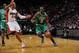 MIAMI, FL- JANUARY 21: Jeff Green #8 of the Boston Celtics handling the ball during a game against the Miami Heat at the American Airlines Arena in Miami, Florida on January 21, 2014. NOTE TO USER: User expressly acknowledges and agrees that, by downloa
