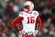 Oct 6, 2012; Columbus, OH, USA; Nebraska Cornhuskers cornerback Stanley Jean-Baptiste (16) against the Ohio State Buckeyes at Ohio Stadium. Mandatory Credit: Andrew Weber-USA TODAY Sports