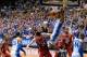 DURHAM, NC - JANUARY 18: Jabari Parker #1 of the Duke Blue Devils dunks over Jordan Vandenberg #14 of the North Carolina State Wolfpack during their game at Cameron Indoor Stadium on January 18, 2014 in Durham, North Carolina. Duke won 95-60. (Photo by