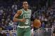 Jan 19, 2014; Orlando, FL, USA; Boston Celtics point guard Rajon Rondo (9) dribbles the ball against the Orlando Magic during the first quarter at Amway Center. Mandatory Credit: Kim Klement-USA TODAY Sports