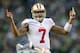 SEATTLE, WA - JANUARY 19: Quarterback Colin Kaepernick #7 of the San Francisco 49ers under center in the first half against the Seattle Seahawks during the 2014 NFC Championship at CenturyLink Field on January 19, 2014 in Seattle, Washington. (Photo by
