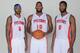 AUBURN HILLS, MI - SEPTEMBER 30: Josh Smith #6, Greg Monroe #10, and Andre Drummond #0 of the Detroit Pistons pose for a portrait during media day on September 30, 2013 at The Palace of Auburn Hills in Auburn Hills, Michigan. NOTE TO USER: User expressly