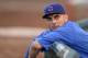 CHICAGO, IL- JULY 9: Starting pitcher Matt Garza #22 of the Chicago Cubs sits in the dugout during the first inning against the Los Angeles Angels of Anaheim at Wrigley Field on July 9, 2013 in Chicago, Illinois. (Photo by Brian Kersey/Getty Images)