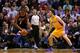 MIAMI, FL - JANUARY 23: Chris Bosh #1 of the Miami Heat posts up Ryan Kelly #4 of the Los Angeles Lakers during a game at American Airlines Arena on January 23, 2014 in Miami, Florida. NOTE TO USER: User expressly acknowledges and agrees that, by downloa
