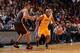 MIAMI, FL- JANUARY 23: Jodie Meeks #20 of the Los Angeles Lakers drives to the basket against the Miami Heat at the American Airlines Arena in Miami, Florida on January 23, 2014. NOTE TO USER: User expressly acknowledges and agrees that, by downloading
