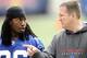 EAST RUTHERFORD, NJ - MAY 09: Defensive coordinator Bill Sheridan and DeAndre Wright #26 of the New York Giants work out at rookie camp on May 9, 2009 in East Rutherford, New Jersey. (Photo by Jeff Zelevansky/Getty Images)