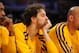 LOS ANGELES, CA - APRIL 26: Pau Gasol #16 of the Los Angeles Lakers sits on the bench during the game against the San Antonio Spurs at Staples Center in Game Three of the Western Conference Quarterfinals during the 2013 NBA Playoffs on April 26, 2013 in