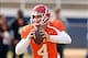 Jan 20, 2014; Fairhope, AL, USA; South Squad quarterback Derek Carr of Fresno State (4) rolls out to pass during practice at Fairhope Municipal Stadium. Mandatory Credit: John David Mercer-USA TODAY Sports