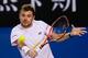 MELBOURNE, AUSTRALIA - JANUARY 23: Stanislas Wawrinka of Switzerland plays a backhand in his semifinal match against Tomas Berdych of the Czech Republic during day 11 of the 2014 Australian Open at Melbourne Park on January 23, 2014 in Melbourne, Austral