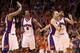 PHOENIX - MAY 25: (L-R) Leandro Barbosa #10, Channing Frye #8, Louis Amundson #17 and Jared Dudley #3 of the Phoenix Suns celebrate after scoring against the Los Angeles Lakers during Game Four of the Western Conference finals of the 2010 NBA Playoffs at