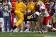 Oct 12, 2013; Laramie, WY, USA; Laramie, WY, USA; Wyoming Cowboys wide receiver Robert Herron (6) makes a reception against New Mexico Lobos cornerback SaQwan Edwards (15) during the first quarter at War Memorial Stadium. Mandatory Credit: Troy Babbitt-US