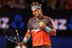 MELBOURNE, AUSTRALIA - JANUARY 24: Rafael Nadal of Spain celebrates a break in serve in his semifinal match against Roger Federer of Switzerland during day 12 of the 2014 Australian Open at Melbourne Park on January 24, 2014 in Melbourne, Australia. (Ph