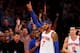Jan 24, 2014; New York, NY, USA; New York Knicks small forward Carmelo Anthony (7) reacts and waves to the crowd after scoring 62 points in the game against the Charlotte Bobcats at Madison Square Garden. Mandatory Credit: Noah K. Murray-USA TODAY Sports
