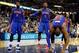 Nov 1, 2013; Memphis, TN, USA; Detroit Pistons center Andre Drummond (0) Detroit Pistons small forward Josh Smith (6) and Detroit Pistons center Greg Monroe (10) react to call against Memphis Grizzlies during the second half at FedExForum. Memphis Grizzli