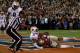 PASADENA, CA - JANUARY 06: Wide receiver Kelvin Benjamin #1 of the Florida State Seminoles catches a 2-yard pass for a touchdown to take a 33-31 lead in the final moments of the fourth quarter during the 2014 Vizio BCS National Championship Game at the R