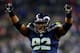 SEATTLE, WA - JANUARY 19: Defensive tackle Brandon Mebane #92 of the Seattle Seahawks celebrates in the fourth quarter while taking on the San Francisco 49ers during the 2014 NFC Championship at CenturyLink Field on January 19, 2014 in Seattle, Washingto