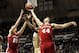 Jan 25, 2014; West Lafayette, IN, USA; Wisconsin Badgers forward Sam Dekker (15), Purdue Boilermakers forward Errick Peck (32) and Wisconsin Badgers forward Frank Kaminsky (44) battle for a rebound during the second half at Mackey Arena. Wisconsin won 72-