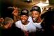 PORTLAND, OR - JUNE13: Isiah Thomas #11 and Mark Aguirre celebrate following their victory over the Portland Trail Blazers in game five of the NBA Finals at the Veterans Memorial Coliseum on June 13 1990 in Portland, Oregon. NOTE TO USER: User expressly