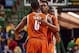 Jan 25, 2014; Waco, TX, USA; Texas Longhorns guard Isaiah Taylor (1) hugs guard Kendal Yancy (0) during the second half against the Baylor Bears at The Ferrell Center. Mandatory Credit: Kevin Jairaj-USA TODAY Sports