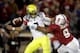PALO ALTO, CA - NOVEMBER 07: Marcus Mariota #8 of the Oregon Ducks fumbles the ball when pressured by James Vaughters #9 of the Stanford Cardinal in the fourth period at Stanford Stadium on November 7, 2013 in Palo Alto, California. (Photo by Ezra Shaw/